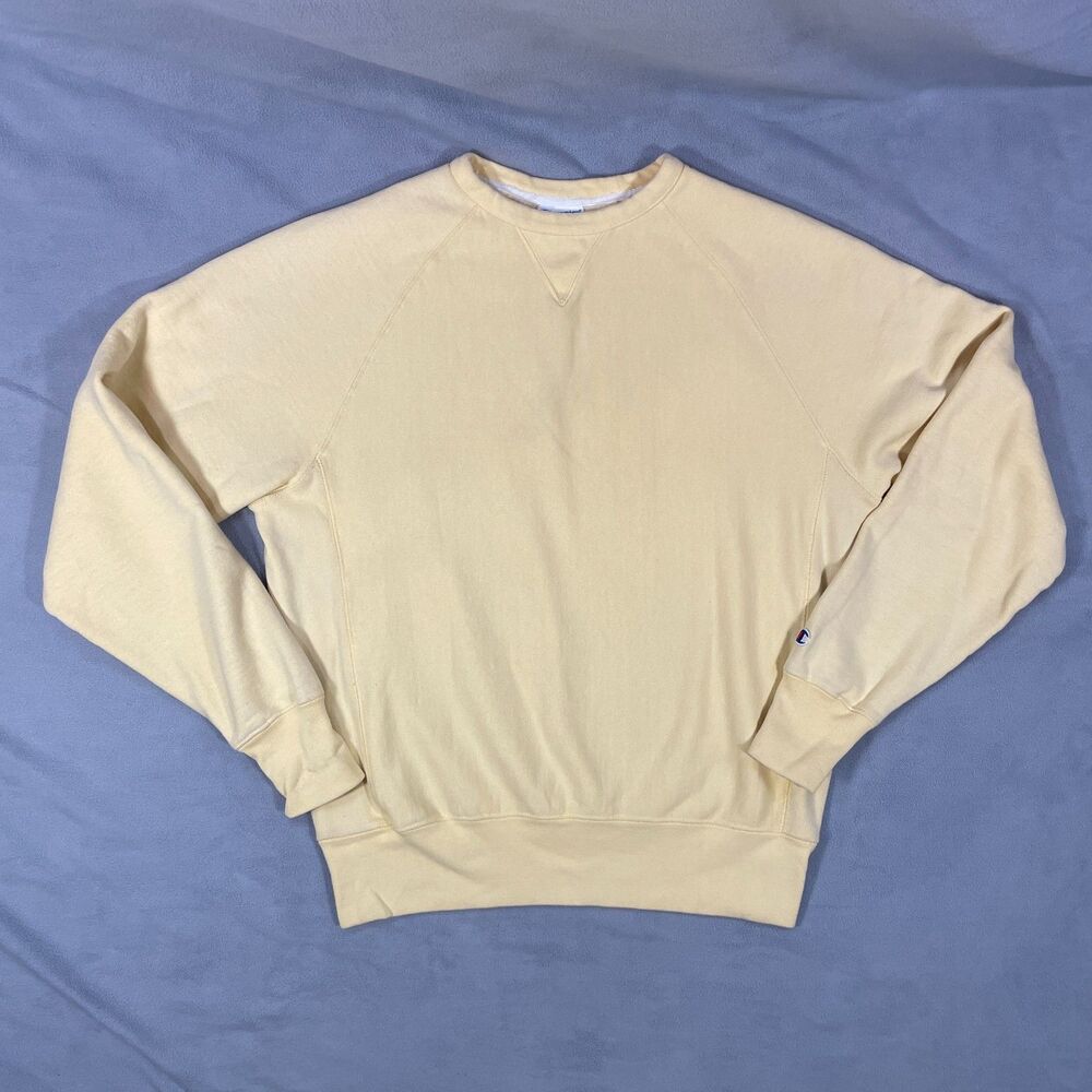 Champion Reverse Weave Sweatshirt Mens Medium Yellow Fleece Crewneck Sweater